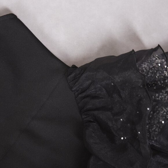 Black Halter Ruffle Sequin Gown - Asymmetrical Maxi Dress! - Picture 10 of 16